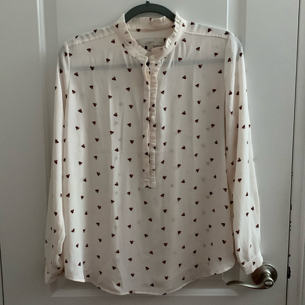 Loft Cream and Red Long Sleeved Top